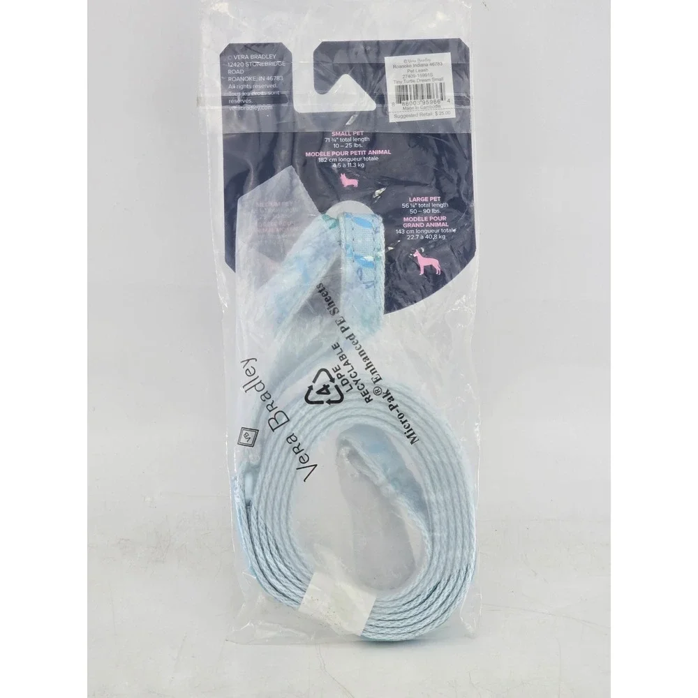 Vera Bradley Pet Leash Small Light Blue Tiny Turtle Dream Sea Life - New